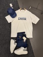 Dior White Embroidered Logo Cotton T-Shirt
