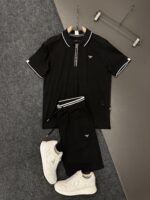 Prada Black Mesh Polo & Shorts Tracksuit Set